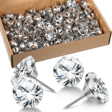 150 Pieces Diamond Buttons Crystal Upholstery Nails Tacks Crystal Furniture Tacks Crystal Head Thumb Tacks Decorative Push Pins for Furniture Sofa Headboards Cork Board (0.98 Inch)