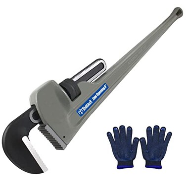 TOUGHER 48-inch Aluminum Pipe Wrench, 8-inch/200mm Adjustable Jaw Capacity Heavy Duty Straight Handle Aluminum Plumbing Wrench Grey,Plumbing Pliers Tool for Plumbers,Auto Repair and Mechanics