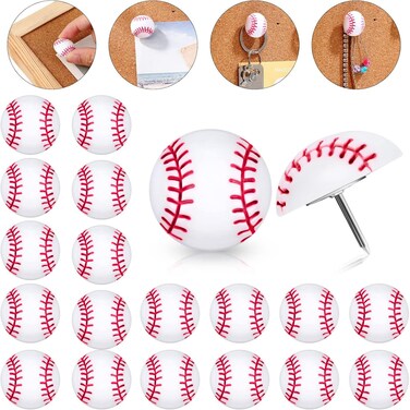 Epakh 20 Pack Sport Baseball Thumb Tacks Decorative Cute Push Pins Base Ball Cork Board Pins Map Tacks for Bulletin Board Cork Board Office Home Wall Hanging Posters