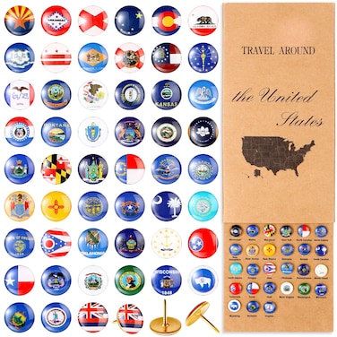 Yoojahow 51 Pcs USA State Push Pins US Flag Thumb Tacks Map Pins Flag Pins Decorative Map Push Pins for Men Women Teacher Dad Home Office Classroom Bulletin Board