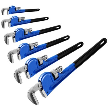 Gisafai 6 Pack Straight Pipe Wrench Plumber Wrench Heavy Duty Aluminum Wrench Set 8" 10" 12" 14" 18" 24" Adjustable Water Pipe Wrench Set Alloy Steel Plumber's Wrench Plumbing Tools, Blue