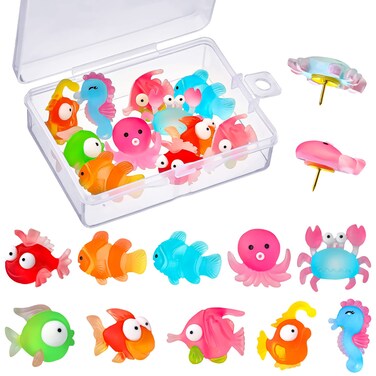 24 Pieces Cute Ocean Pushpins for Cork Board ThumbTacks Decorative Tropical Fish Push Pins Bulletin Board Tacks for Photos Wall, Maps, Bulletin Board, Cork Boards