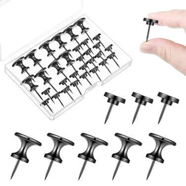 Metal Push Pins, 35 Pieces Large Double Headed Picture Hanging Nails and Black Thumb Tacks for Wall Cork Board Poster Hanging, Wall Pins Wall Tacks for Office Home Decor