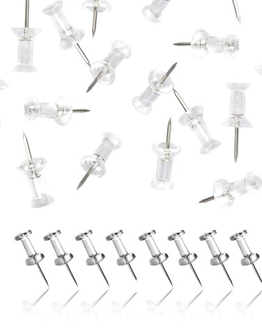DEEINN Push Pins Tacks, Clear Plastic Head, Steel Point, Push Pins 600 Count, Standard Clear Thumb Tacks Steel Point and Clear Plastic Head