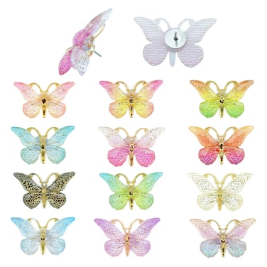 24 Pcs Butterfly Metal Push Pins Cute Push Pins for Office or Home Photo Wall Feature Wall Whiteboard Cork Board Map Bulletin Board Thumb Tacks Pins
