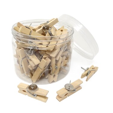 Honbay 50PCS Push Pin with Wooden Clips Durable Wooden Push Pins Decorative Pushpins Tacks Thumbtacks for Cork Boards Artworks Notes Photos Craft Projects Offices and Home