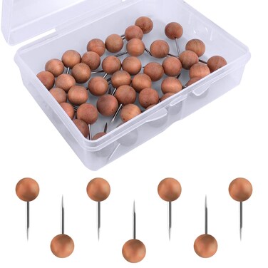 AIEX 100 Pieces Wooden Push Pins Round Head Push Pins with Steel Needle Map Pins Decorative Push Pins for Bulletin Board Documents Photos and Cards