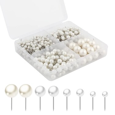 AIEX 525pcs Round Head Pins, 4/5/6/10mm Diameter Plastic Pushpins with Steel Points Thumb Tacks Decorative Pearl Head Map Push Pins for Cork Board Bulletin Board Wall