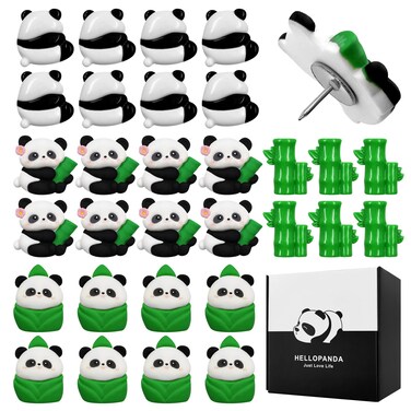 Pandaonly 30PCS Panda Shape Animal Push Pins, Cute Thumb Tacks for Cork Board, Fun Push Pins, Thumbtacks, Decorative Corkboard Pins, Office Desk