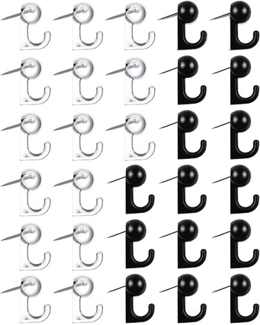 Push Pin Hooks 50 Pcs - Plastic Push Pins for Wall Hangings, Decorative Thumb Tacks Office Supplies for Cork Board, Photo Wall, Home Wall (Black 25 Pcs + Clear 25 Pcs)