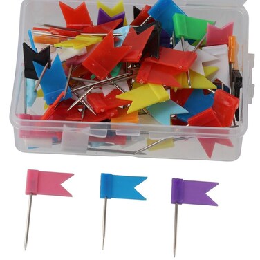okhobby 100Pcs Flag Map Push Pins, Colorful Travel Map Pins for Bulletin Board, Photo Wall (8 Colors)