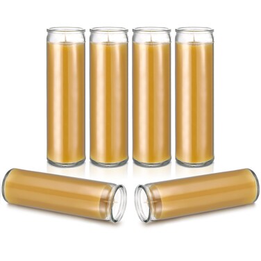 MTLEE 6 Pcs 2.5 x 8 Inch Devotional Candles in Glass Jar-90 Hours Prayer Candle Yellow Tall Pillar Candles for Religious, Meditation, Altar,Memorials, Party Decor