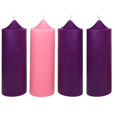 Purple and Pink Pillar Advent Candles for Christmas Season, 9 Inch (Set of 4)