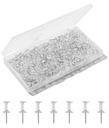 Hudinsun 150 Pcs Clear Push Pins, Standard Thumb Tacks Steel Point and Plastic Head, Push Pins for Cork Board, Bulletin Board and Wall