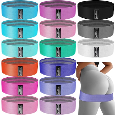 Syhood 5 Set 15 Pcs Stretch Resistance Bands 3 Levels Exercise Bands Fabric Elastic Workout Bands with Workout Bands Guide and Mesh Bag for Women Men Home Fitness Yoga Pilates Booty Hip Thigh Glute