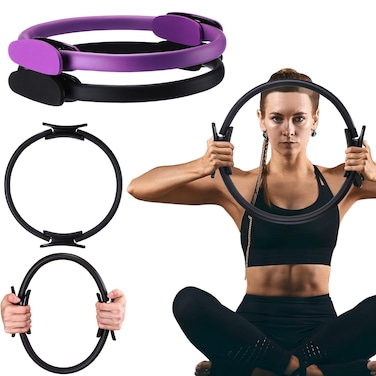 Syhood 2 Pcs Pilates Ring 14.96 Inch Pilates Circle Lightweight Workout Rings Flexible Pilates Equipment for Fitness Home Workouts Resistance Exercise Toning Thighs Arms Legs Core, Black, Purple