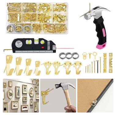 Picture Hanging Kit,Picture Hangers,352 Pcs of Wall Hanging Kit ,Easy-to-Use Picture Hanging Tool with Laser Level, Hooks,Nails and Pink Claw Hammer,Picture Hanging Kit for Installing Picture, Photo