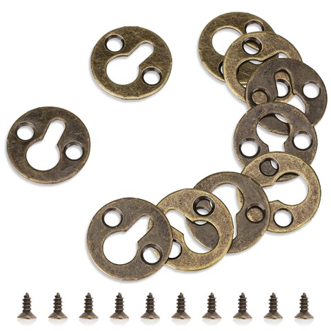 Keyhole Hangers,10 Pcs Round Metal Keyhole Hanging Films Shelf Brackets for Picture Frame Hanging Plate with Screws, Antique Bronze 25mm / 1-inch