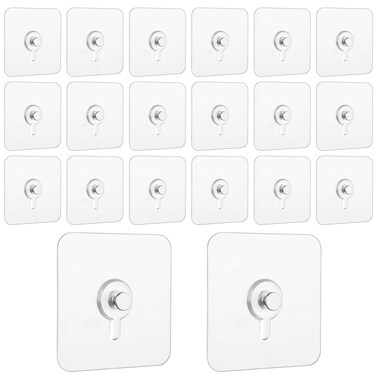 20Pcs Heavy Duty Adhesive Hooks Picture Hangers Without Nails Waterproof Single Nail Free Wall Hangers Reusable Screw Free Sticker No Damage Wall Hooks Hanging for Kitchen Bathroom Home Office Key