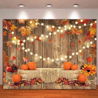 Autumn Pumpkins Wooden Floor Theme Photography Backdrop 7x5ft Thanksgiving Harvest Fall Sunflower Glitter Wood Maple Leaves Kid Birthday Party Newborn Baby Shower Photo Background Booth Props
