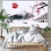 Sumind Japanese Wall Hanging Photo Banner Asian Mountain Fuji Red Sun Background Japanese Landscape Nature Background for Japanese Party Wall Home Decoration, 72.8 x 43.3 Inches