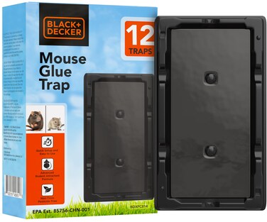 BLACK+DECKER Glue Traps for Mouse &amp; Insect- Heavy- Duty Sticky Traps for Mice, Small Rats, Flies, Cockroaches &amp; Other Bugs- Eco Friendly, Odorless Pest Remover- 12 Pack, Black