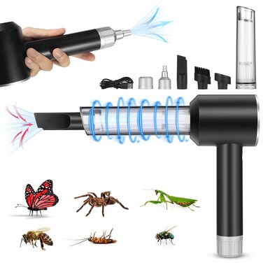 Jahy2Tech Bug Vacuum Catcher,Spider and Inspect Catcher Traps,Rechargeable with Brush Head &amp; Charging Line Multifunctional Suction Nozzle for Stink Bug,Moth,Cockroach,Spider,Ant,Black (DB0196US_LXM)