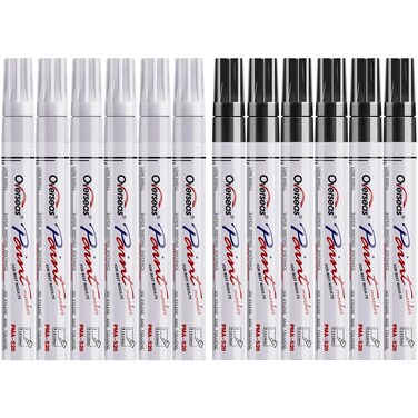 Overseas White and Black Paint Pens Paint Markers - 12 Pack Permanent Oil Based Paint Pen, Medium Tip, Quick Dry and Waterproof Marker for Rock, Wood, Metal, Plastic, Canvas, Glass, Ceramics, Mugs