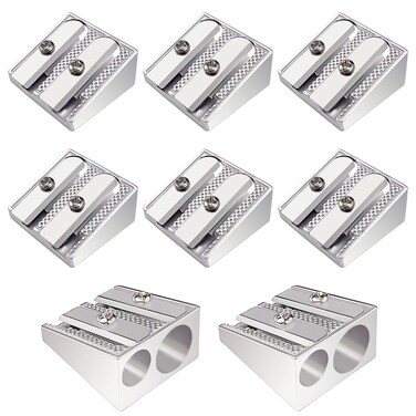 8 Pcs Metal Pencil Sharpener, Handheld Pencil Sharpeners, Crayon Sharpener, Manual Pencil Sharpener with Double Holes, Small Pencil Sharpener, Metal Sharpeners, for Colored Pencils Crayons