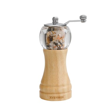 Classical Hand Shake Rubber Wood Salt or Pepper Grinder Set Refillable Salt Grinder Pepper Mill with Adjustable Coarseness Acrylic Body For Kitchen 1 Pack