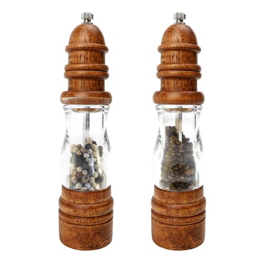 Set of 2 PCS Premium Salt and Pepper Grinders: Solid Acacia Wood and Acrylic, Manual Wooden Shaker with Adjustable Mill, 8.7 Inch each, Adjust Refillable for Customized Coarseness, Kitchen Essential
