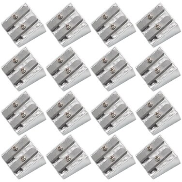 Bonsicoky 16 Pack Handheld Metal Pencil Sharpener with 2 Holes - Aluminum Alloy Sharpener for Standard Size Pencils