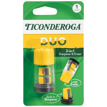 Ticonderoga Duo 2-in-1 Pencil Sharpener &amp; Eraser, Yellow, 6 Count