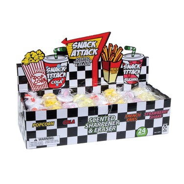 Raymond Geddes Snack Attack Scented Pencil Sharpener and Assortment Pencil Eraser (Pack of 24)