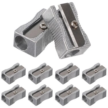 10PCS Aluminium Alloy Pencil Sharpener - Metal Pencil Sharpener, Handheld Dual Pencil Sharpener, Metal 1-Hole Steel Blade Small Rectangular Sharpener for Standard Pencils, Portable, Silver, Bulk