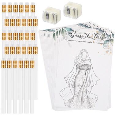 Geyoga 30 Sets Guess The Dress Bridal Shower Games for Guests Include Wedding Shower Games Cards Pencils and Pencil Sharpeners Fun Wedding Decorations Party Supplies Games Ideas