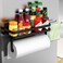 ZUNTO Magnetic Paper Towel Holder for Fridge, Black Kitchen Organizer with Towel Roll Holder, Spice Shelf and 2 Hanging Racks(No Drilling)