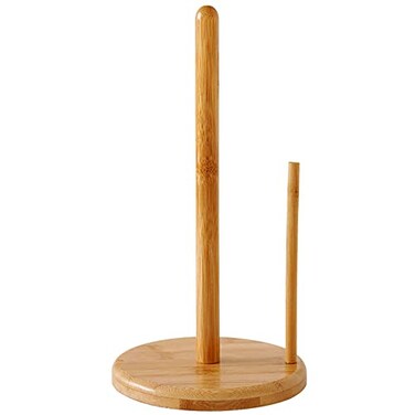 Bamboo Paper Towel Holder Natural Bamboo Wood Countertop Vertical Tissue Holder Rack Kitchen Paper Hanger Rack Countertop Wooden Paper Roll Holder for Kitchen Bedroom Living Room Home Decoration