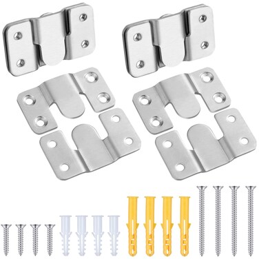Hotop 4 Sets Flush Mount Bracket Stainless Steel Large Picture Hangers Interlocking Furniture Connector Heavy Duty Photo Frame Hanging Hook Z Shaped Clip Bracket with Screws Wall Mount Hardware Kit