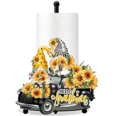 Shellwei Summer Spring Sunflower Paper Towel Holder Floral Kitchen Decor Flower Paper Holder Stand Home Decorations Tissue Holder Farmhouse Towel Stand for Countertop