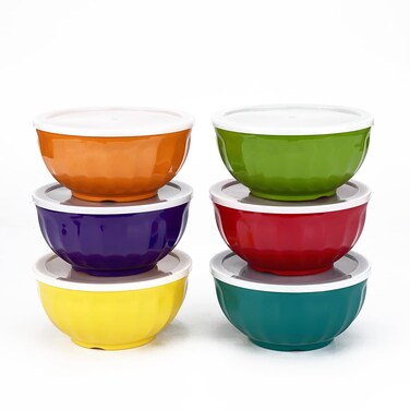 Yalin Melamine Bowls Set, 6 Inch 100% Melamine Cereal/Soup/Salad Bowls, 28oz, Set of 6 In 6 Assorted Colors, Shatter Proof and Dishwasher Safe, BPA Free (With lid)