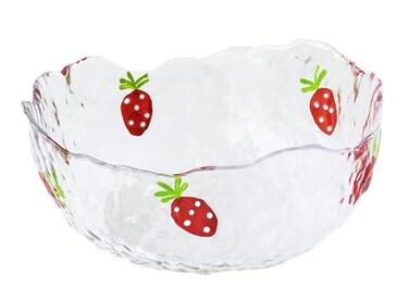Mozacona Glass Salad Bowl Strawberry Hand Paint Fruit Bowl Dessert Bowl,6.8 Inch