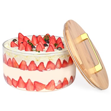 YUBAMIN 195oz Large Trifle Bowl Glass, 9.8" Large Salad Bowl with Lid, Clear Glass Salad Serving Bowl for Laying Ice Cream Cakes, Cupcake, Salad, Fruit, Microwave &amp; Dishwasher Safe, Kitchen Must-Have