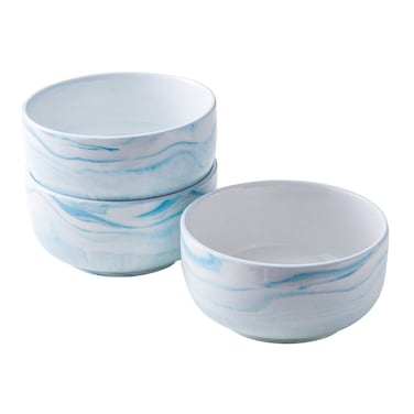 Yundu 28 Ounce Blue Marble Porcelain Bowls Ice Cream, Dessert, Cereal, Pasta Bowls, Microwave and Dishwasher Safe Bowls for Kitchen, Set of 3