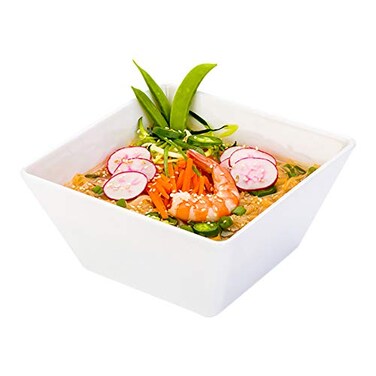 Restaurantware Voga 45 Ounce Deep Soup Bowls 10 Dishwasher-Safe Square Serving Bowls - Shatter-Resistant White Melamine Salad Eating Bowls Serve Side Dishes Entrees And Snacks For Parties Or Events