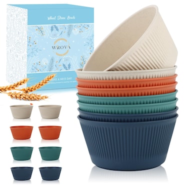 Wrova Wheat Straw Cereal Bowl Set of 8,Unbreakable Bowls 26 OZ,Microwave and Dishwasher Safe Bowls,BPA Free Bowls for Serving Soup,Oatmeal and Salad (Spring Series)
