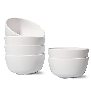 TP Unbreakable Soup Bowls, 10 Ounce Melamine Bowls Set, 4.5" Cereal Bowl, White Bowls for Cereal Soup Rice Pasta Salad Oatmeal, Chip Resistant, Set of 6, White