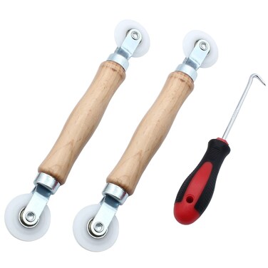 PHITUODA 3 Pcs Window Door Screen Repair Kit, Screen Spline Roller Tool with Wooden Handle &amp; Nylon Bearing Wheels and Removal Hook