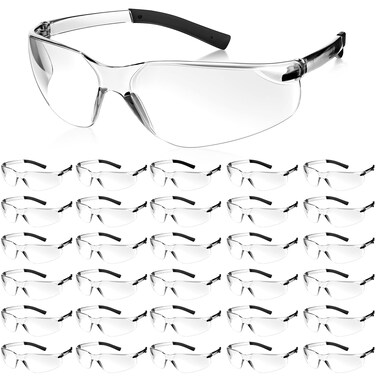 Queekay 30 Pairs Safety Glasses for Men Women Eyewear Protective Goggle Bulk Safety Glasses for Worker Laboratory Gardening (Clear)