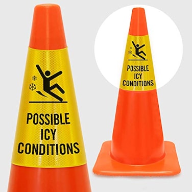 SmartSign &acirc;&euro;&oelig;Possible Icy Conditions&acirc;&euro; Bright Reflective Cone Message Sleeve, [Cone Not Included], Made in USA